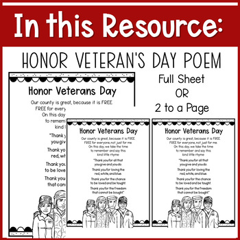 Veterans Day Freebie | Poem & Writing Prompts by Hedden 2 School