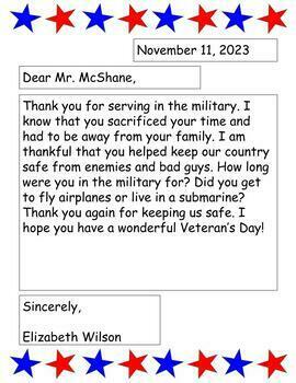 Preview of Veteran's Day Letter