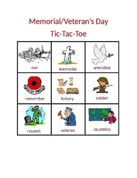 Preview of Veteran's Day/Memorial Day; Remembrance Day Tic-Tac-Toe