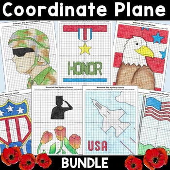 Preview of Veteran's Day, Memorial Day and Patriotic Coordinate Plane Graphing Pictures
