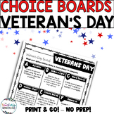 Veteran's Day Menus - Choice Boards and Activities- 3rd - 