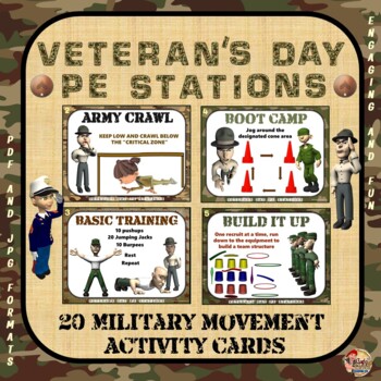 Preview of Veteran's Day PE Stations- 20 Military Movement Activity Cards