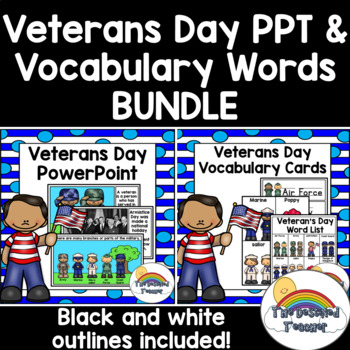 Preview of Veteran's Day PowerPoint & Vocabulary Words BUNDLE | Veteran's Day PPT