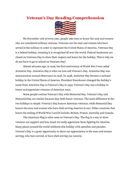 Preview of Veteran's Day Reading Unit