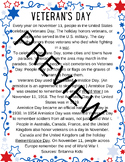 Veteran's Day Reading and Writing Activity