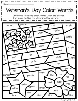 Veteran's Day Sight Words - Color Words By Lighting Little Minds