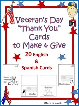 Preview of Veteran's Day Thank You Cards (English and Spanish)