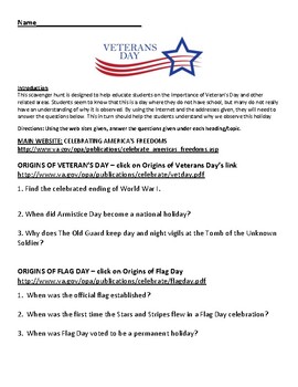 Preview of Veteran's Day Webquest for Middle and High School