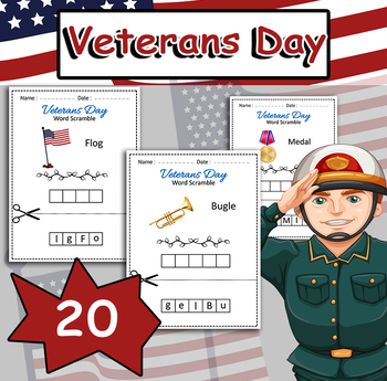 Preview of Veteran's Day Word Scramble | Patriotic Veterans Day Word Scramble Game