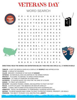 Preview of Veterans Day Word Search