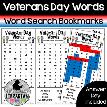 Preview of Veterans Day Words Word Search Bookmarks for Classroom or Library Fun