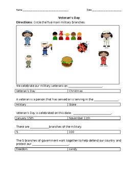 Preview of Veteran's Day Worksheet