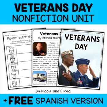Preview of Veterans Day Activities Nonfiction Unit + FREE Spanish