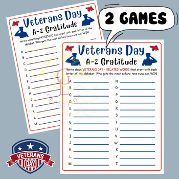 Preview of Veterans Day A-Z Gratitude Word race game Alphabet ABC activity early finishers