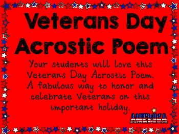 Preview of Veterans Day Acrostic Poem (Honor Veterans/Develop Writing Skills)