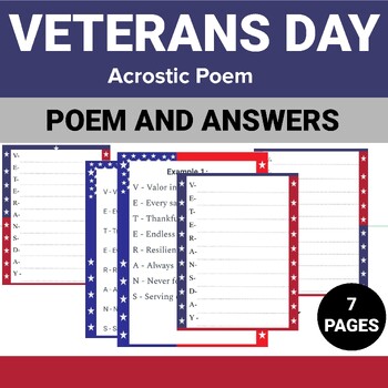 Veterans Day Acrostic Poem, Poetry Templates With Answers | TPT