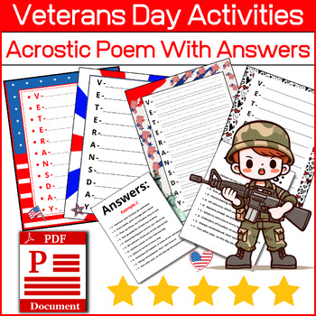 Veterans Day Acrostic Poem With Answers - Worksheet Activity | TPT