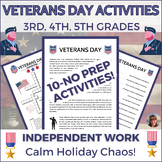 Veterans Day Puzzles Activities 3rd 4th 5th Grade Sub Plan