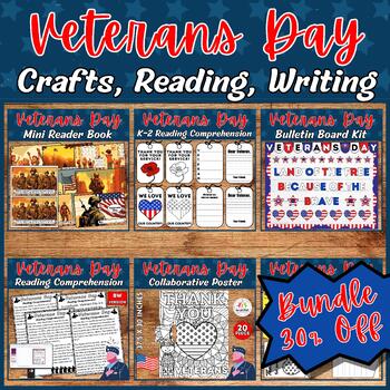 Preview of Veterans Day Activities Bundle: Patriotic Crafts, Bulletin Board, Writing &More!