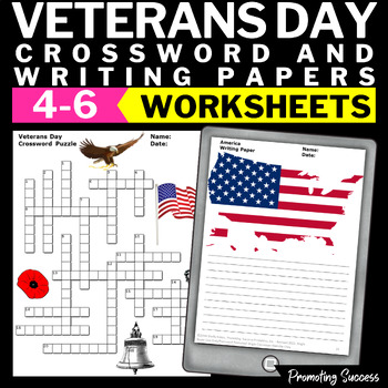 Preview of Veterans Day Worksheets Activity Crossword Writing Paper Activities 5th Grade 4
