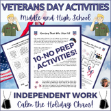 Veterans Day Activities & Puzzles Middle High School Sub P