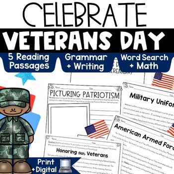 Preview of Veterans Day Activities Reading Comprehension Writing November