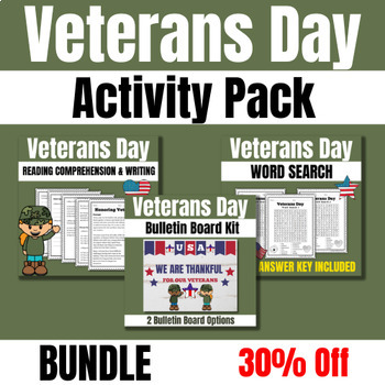 Preview of Veterans Day Activity Pack: Reading, Writing, and Bulletin Board Display