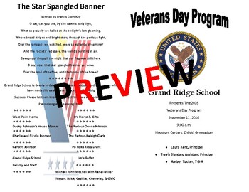 Preview of Veterans Day Assembly Agenda (EDITABLE/TEMPLATE)