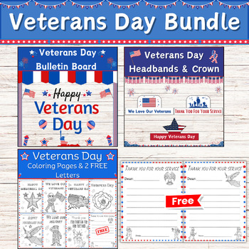 Preview of Veterans Day Bulletin Board, Veterans Day Coloring Pages, Patriotic Headband/Hat