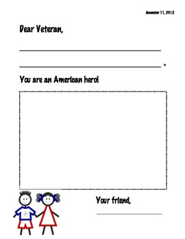 Veteran's Day Card Writing Template by EL's Kindergarten | TpT