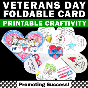 Preview of Printable Veterans Day Cards Craft Coloring Writing Thank You Card Letter Heart
