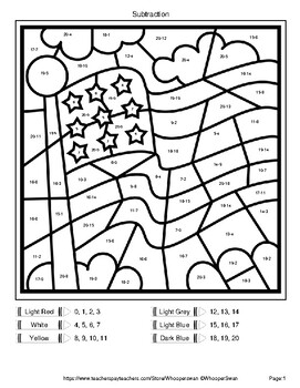 Veterans Day Color By Number - Subtraction up to 20 by WhooperSwan