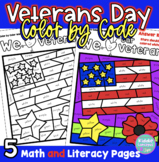Veterans Day Color by Code Worksheets Math and Literacy