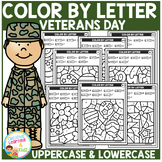 Veterans Day Color by Letter Recognition Alphabet Worksheets