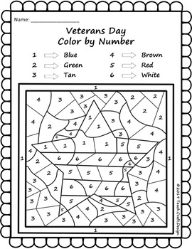 Download Veterans Day Color by Number Worksheets by Teach Craft Design by Halee Jones