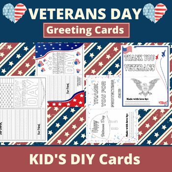 Preview of Veterans Day Coloring Greeting Cards Patriotic Thank You Cards Kid’s DIY Cards