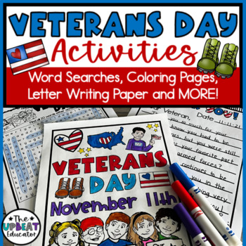 Preview of Veterans Day Coloring Pages, Word Searches, Letter Writing Paper, and MORE!