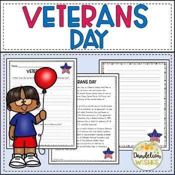 Preview of Veterans Day Comprehension Work and Writing Paper