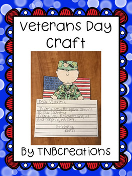 "Veterans Day Craft by TNB Creations" with patriotic border and a photo of the completed activity.