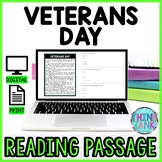 Veterans Day DIGITAL Reading Passage and Questions - Self Grading