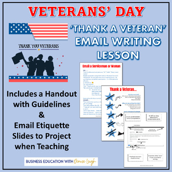 Preview of Veterans' Day Email Etiquette Letter Writing Lesson & Thank You Activity - FREE