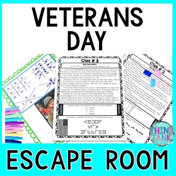 Preview of Veterans Day Escape Room - Reading Comprehension - November Activity