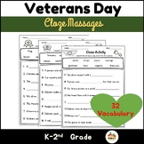 Veterans Day Fill in the blank-Cloze Massage K-2nd Veteran