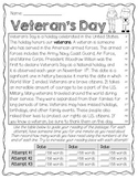 Veterans Day Fluency Reader Freebie