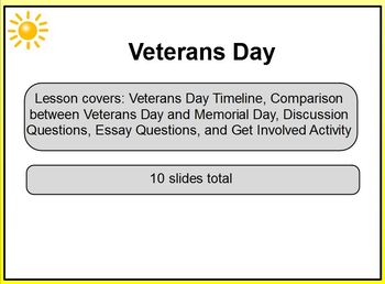 Preview of Veterans Day Grades 6, 7, 8 Promethean ActivInspire Lesson