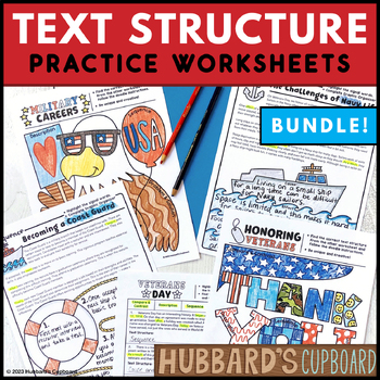 Preview of Veterans Day - Identify Text Structure Worksheets w/ Graphic Organizers