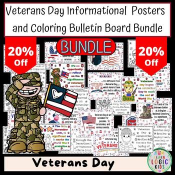 Preview of Veterans Day Informational Posters and Coloring Bulletin Board Bundle