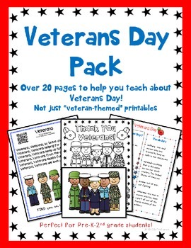 Preview of Veterans Day Kindergarten, First Grade, Second Grade, or Pre-school