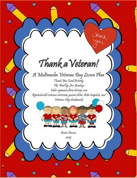 Preview of Veterans Day Lesson Plan - Thank A Veteran! Multimedia, Thank You Cards