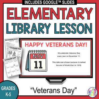 Preview of Veterans Day Library Lesson - Scrolling Slideshow - Elementary Library Storytime